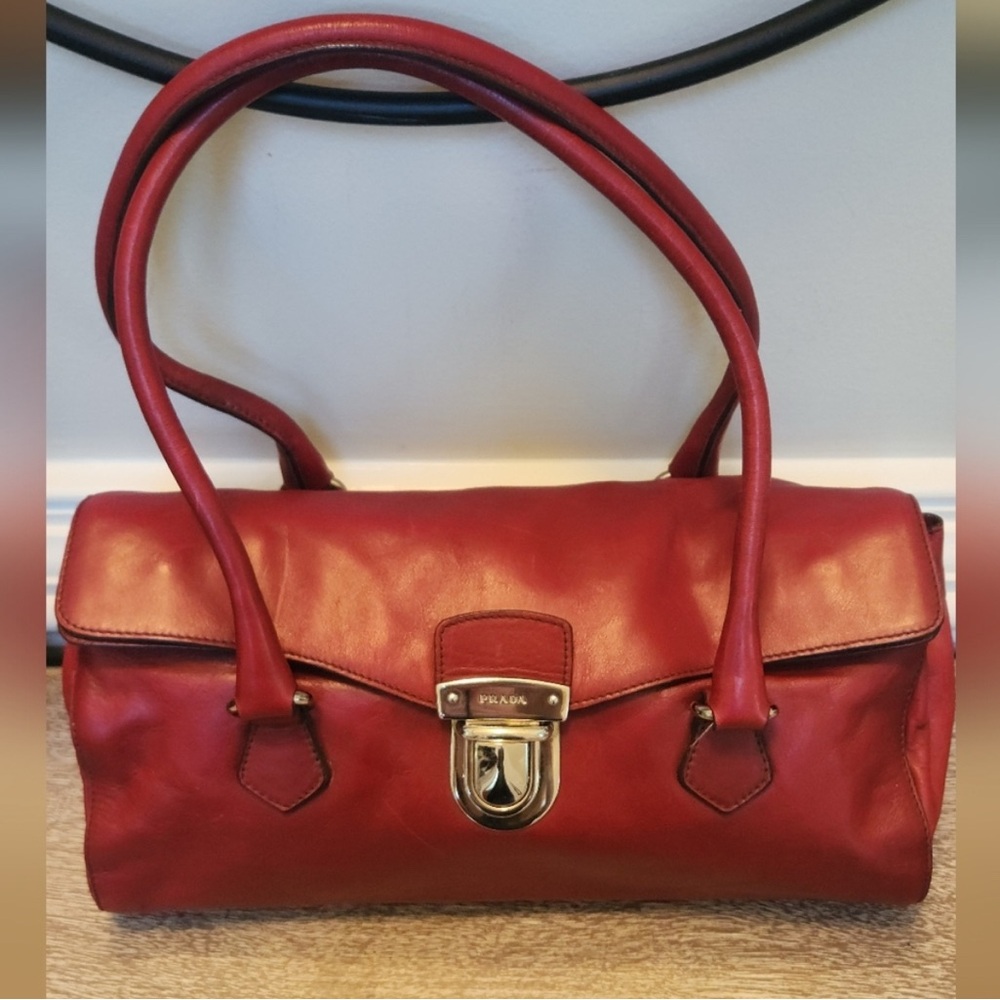 Vintage Prada Red Leather Shoulder Bag